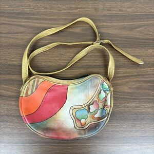 Anuschka Artistic Gold and Red Crossbody Bag